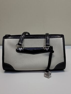 BRIGHTON Black and Cream Leather Handbag Shoulderbag